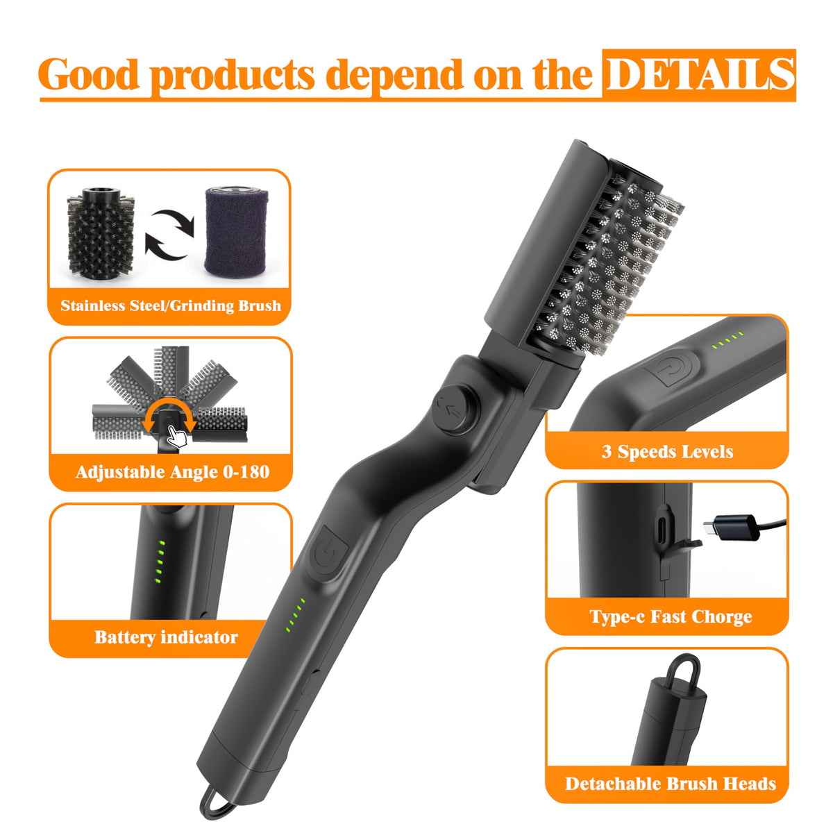 imtfzct grill brush offers seven adjustable angles for thorough between-bars cleaning.