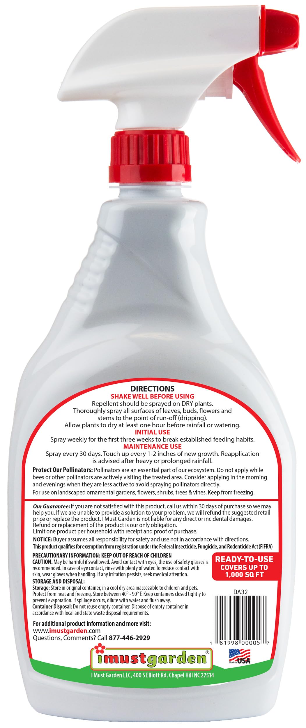 Closeup of IMUSTGARDEN deer repellent bottle for garden use
