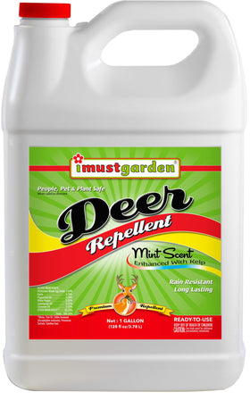 IMUSTGARDEN deer repellent mint scent bottle demonstrating ready-to-use formula for plant protection