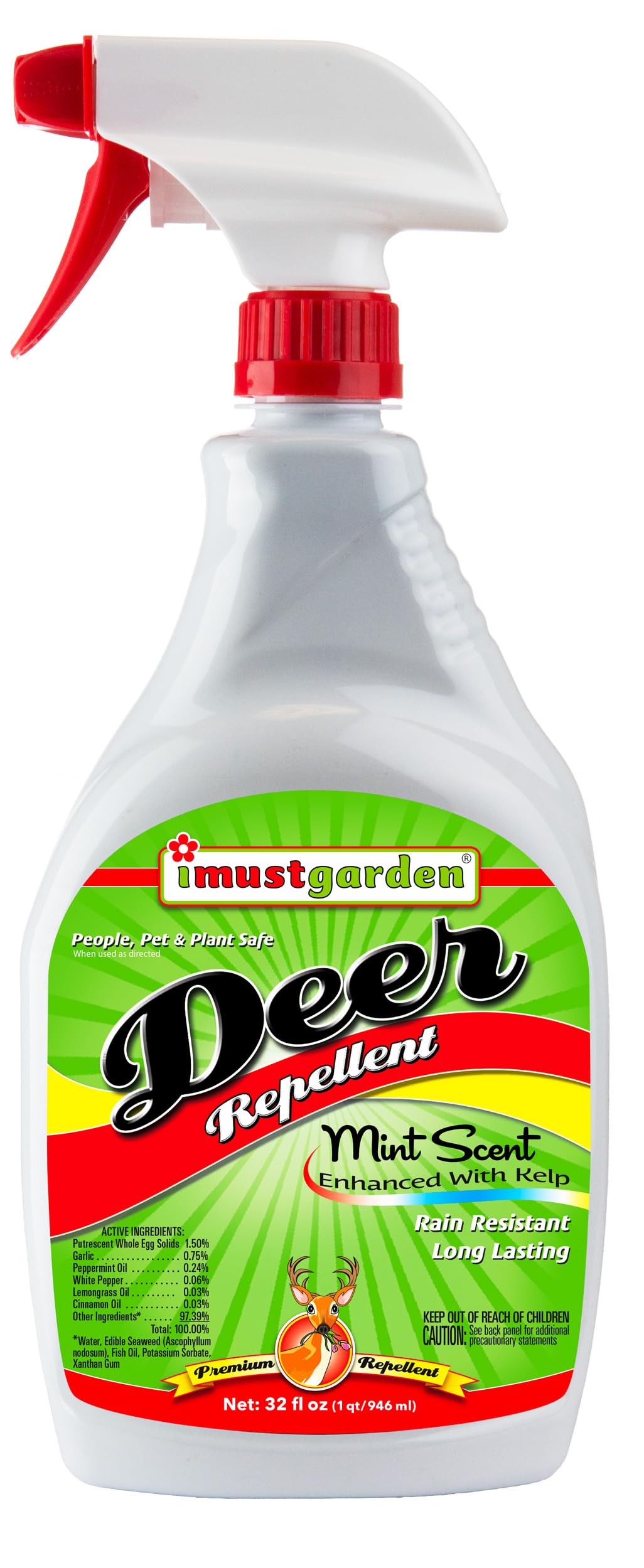 IMUSTGARDEN deer repellent mint spray protects plants with long-lasting scent.