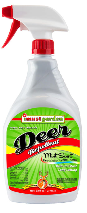 IMUSTGARDEN deer repellent mint spray protects plants with long-lasting scent.