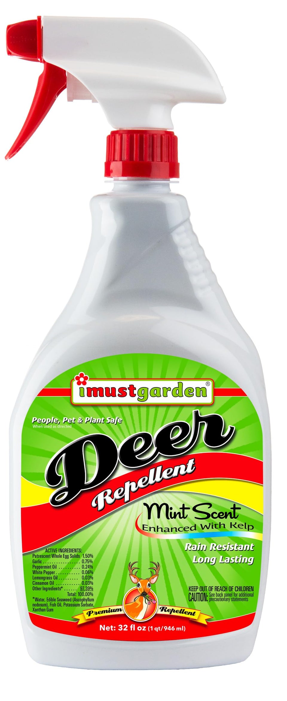 IMUSTGARDEN deer repellent mint spray protects plants with long-lasting scent.