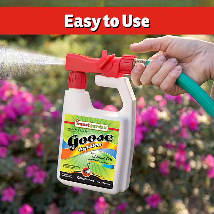 IMUSTGARDEN goose repellent bottle closeup highlights 32oz size for extended use
