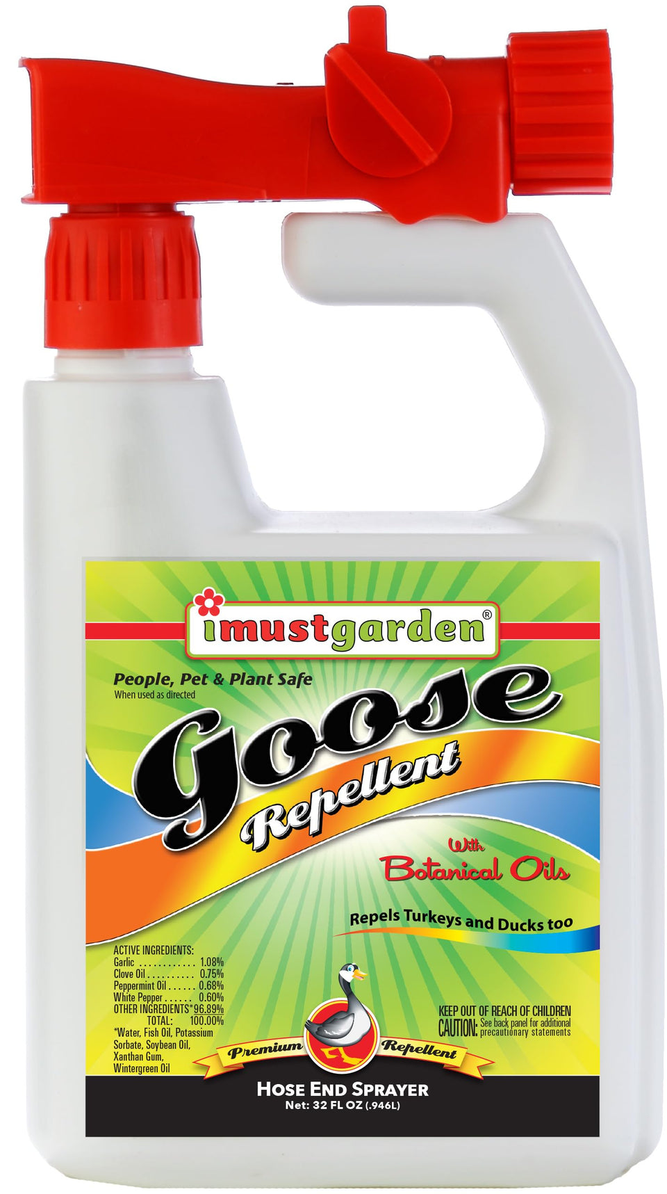 IMUSTGARDEN goose repellent concentrate bottle pour demonstrates easy spray application for lawn protection