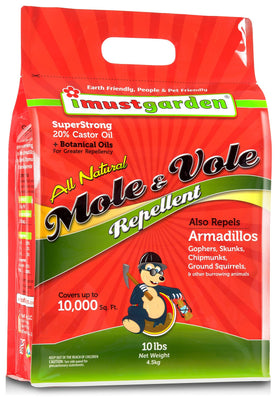 IMUSTGARDEN Mole & Vole Repellent bag 10lb for broad lawn protection.