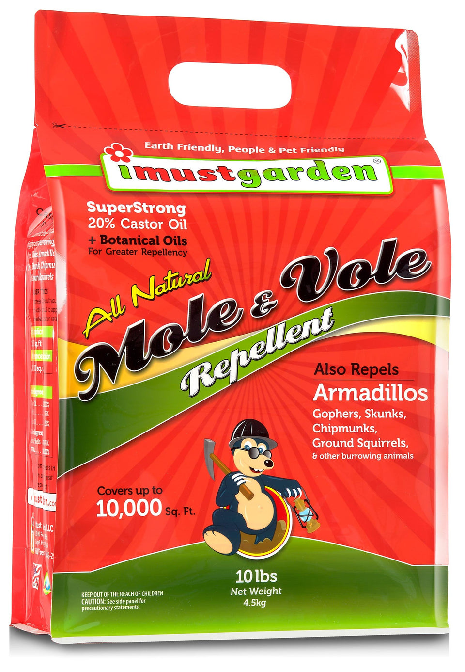 IMUSTGARDEN Mole & Vole Repellent bag 10lb for broad lawn protection.