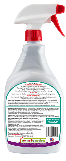 IMUSTGARDEN pleasant-scent bottle application highlights a natural, outdoor-safe solution.