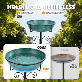 Inanil bird bath displays a 3 inch deep basin for ample water