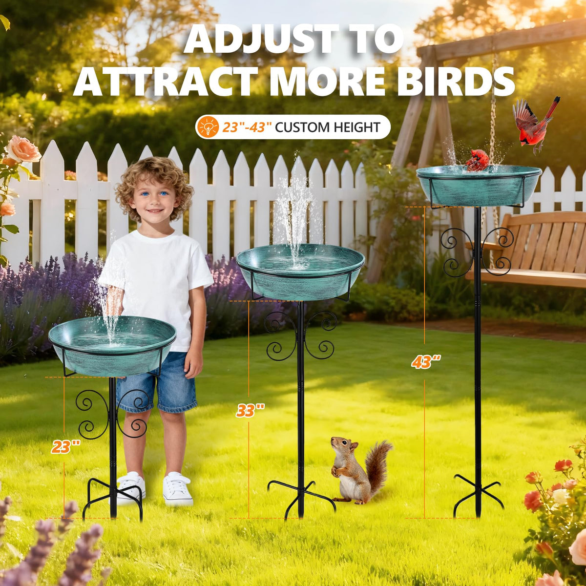 Inanil bird bath with blue-green finish enhances outdoor decor