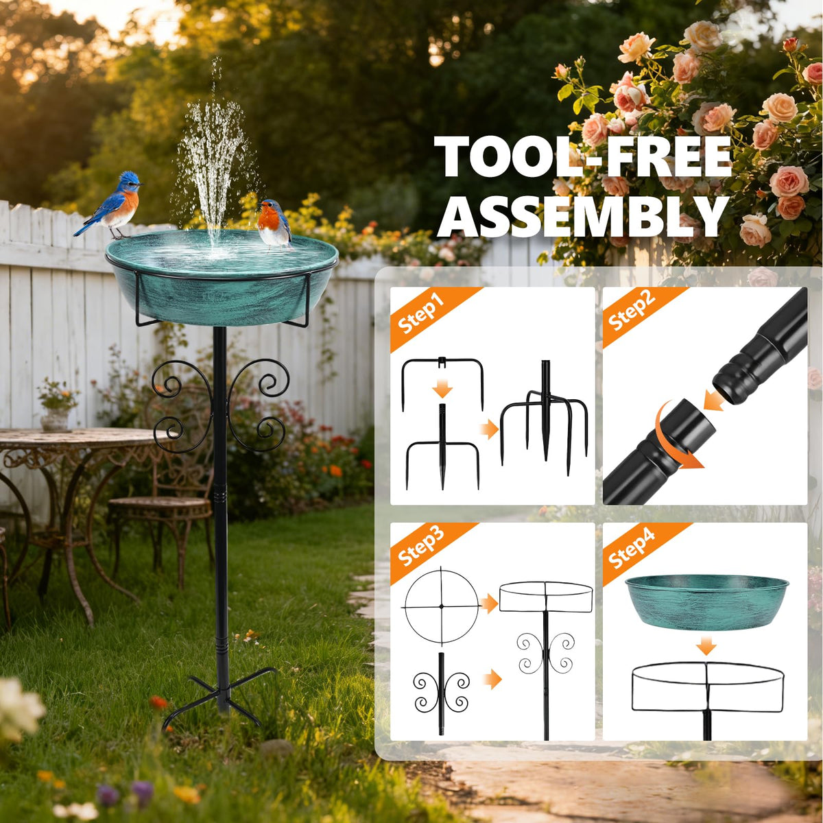 Five ground stakes of Inanil bird bath provide stable setup