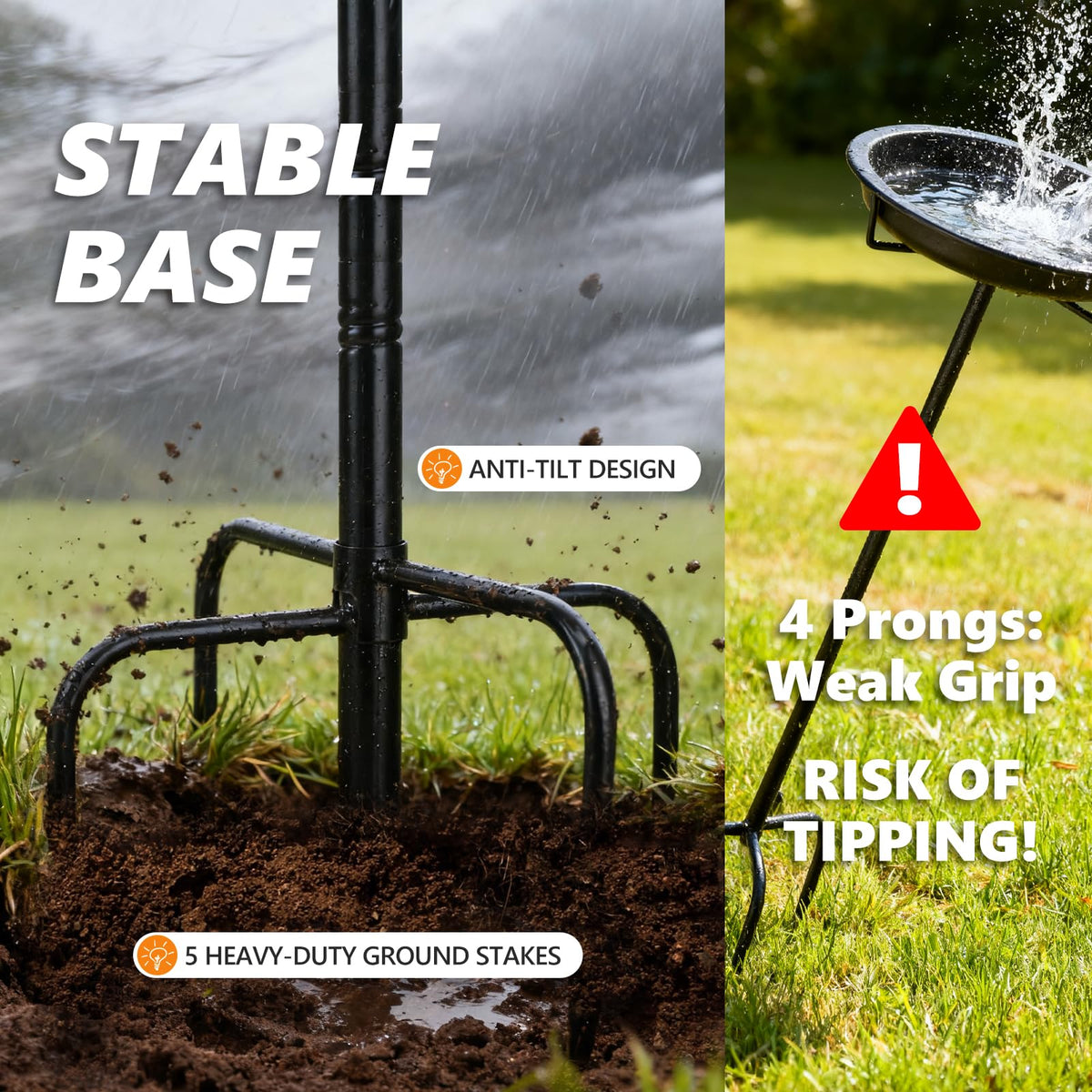 Inanil five-ground-stakes ensure a stable base on lawn or soil.