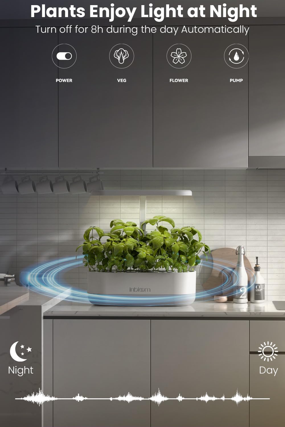 inBloom compact kitchen garden fits countertops for convenient growing.