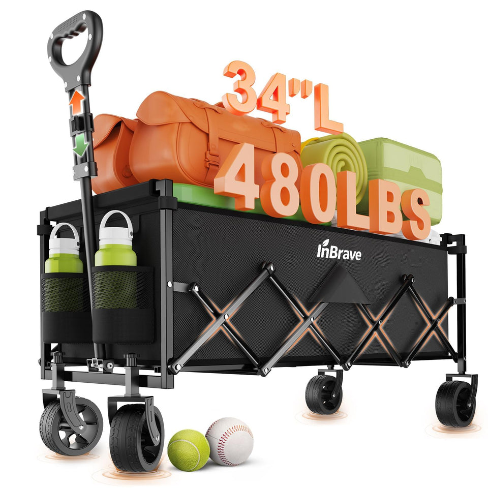 InBrave extra-long collapsible wagon folded for compact storage and easy transport.