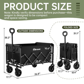 InBrave foldable wagon with 120L capacity for groceries and gear.