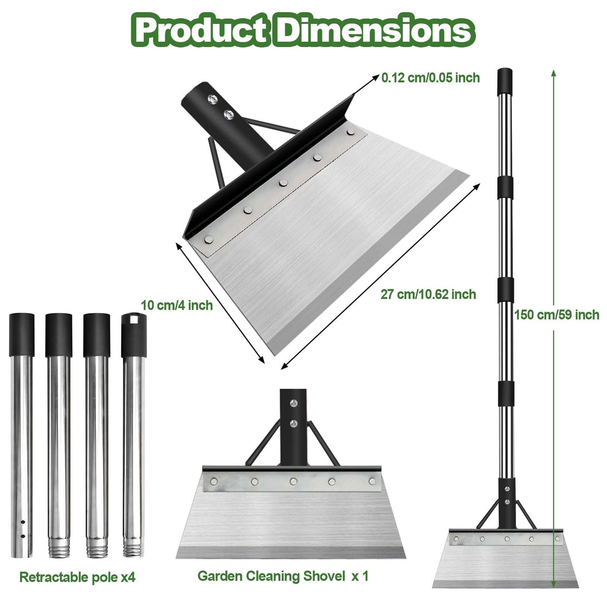 INCIKITI adjustable handle extends to 59 inches for standing use.