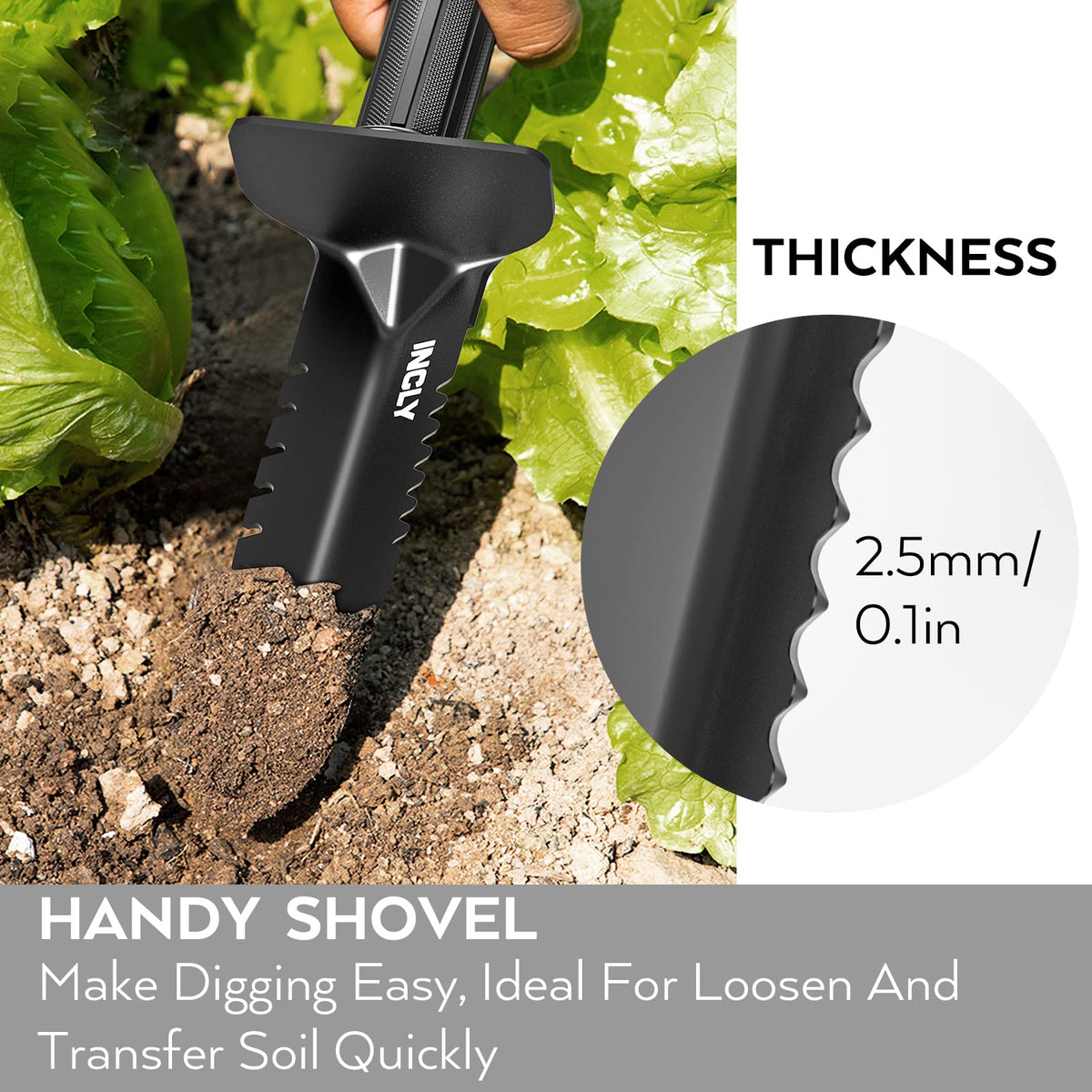 INCLY digger with ergonomic rubberized handle for comfortable grip