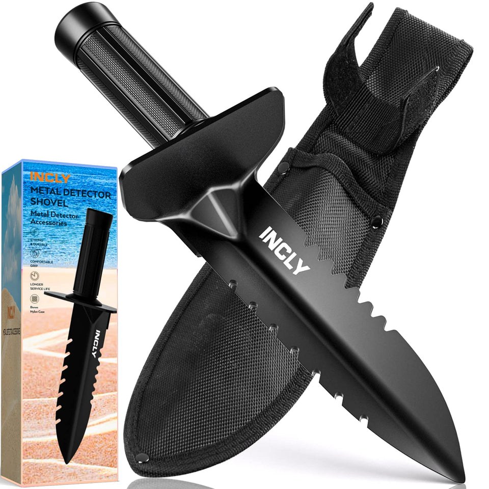 INCLY metal detector shovel with double serrated edge for tough roots