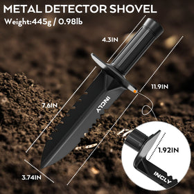 INCLY shovel with 6-inch measuring scale and concave blade for depth accuracy