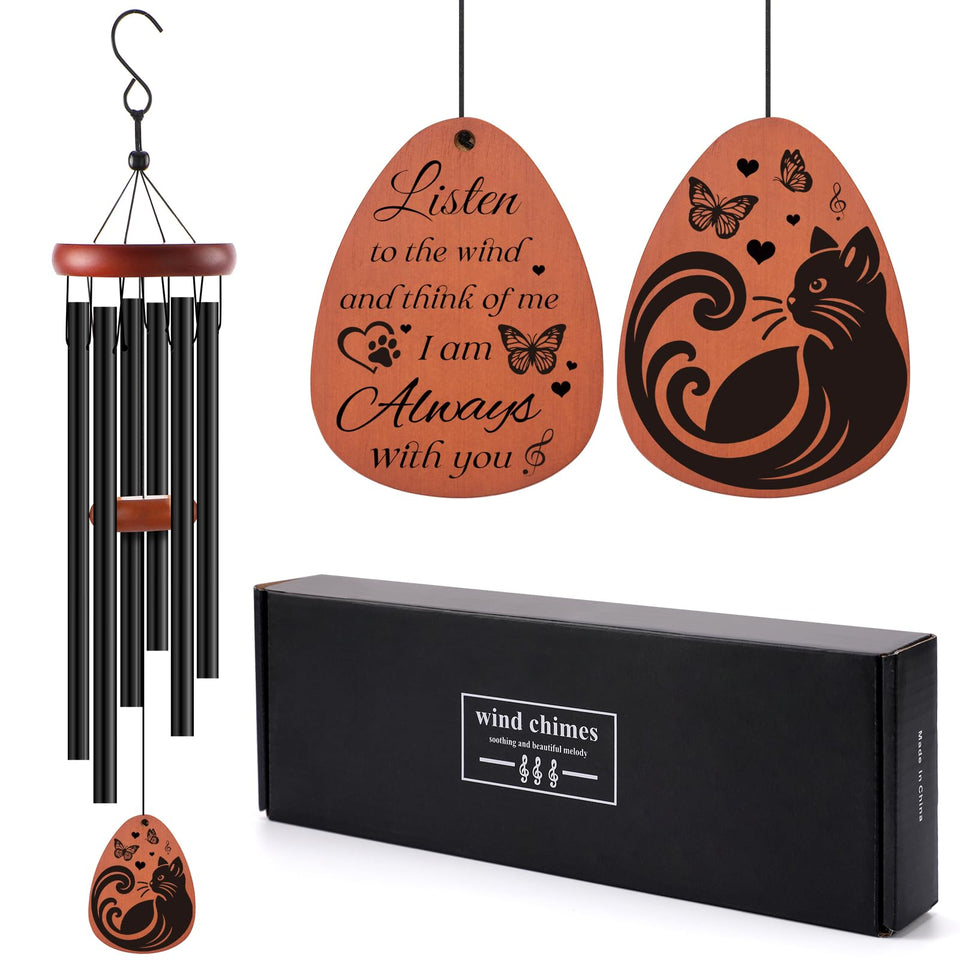 INCOK cat memorial wind chime close up of metal tubes showing soothing sound