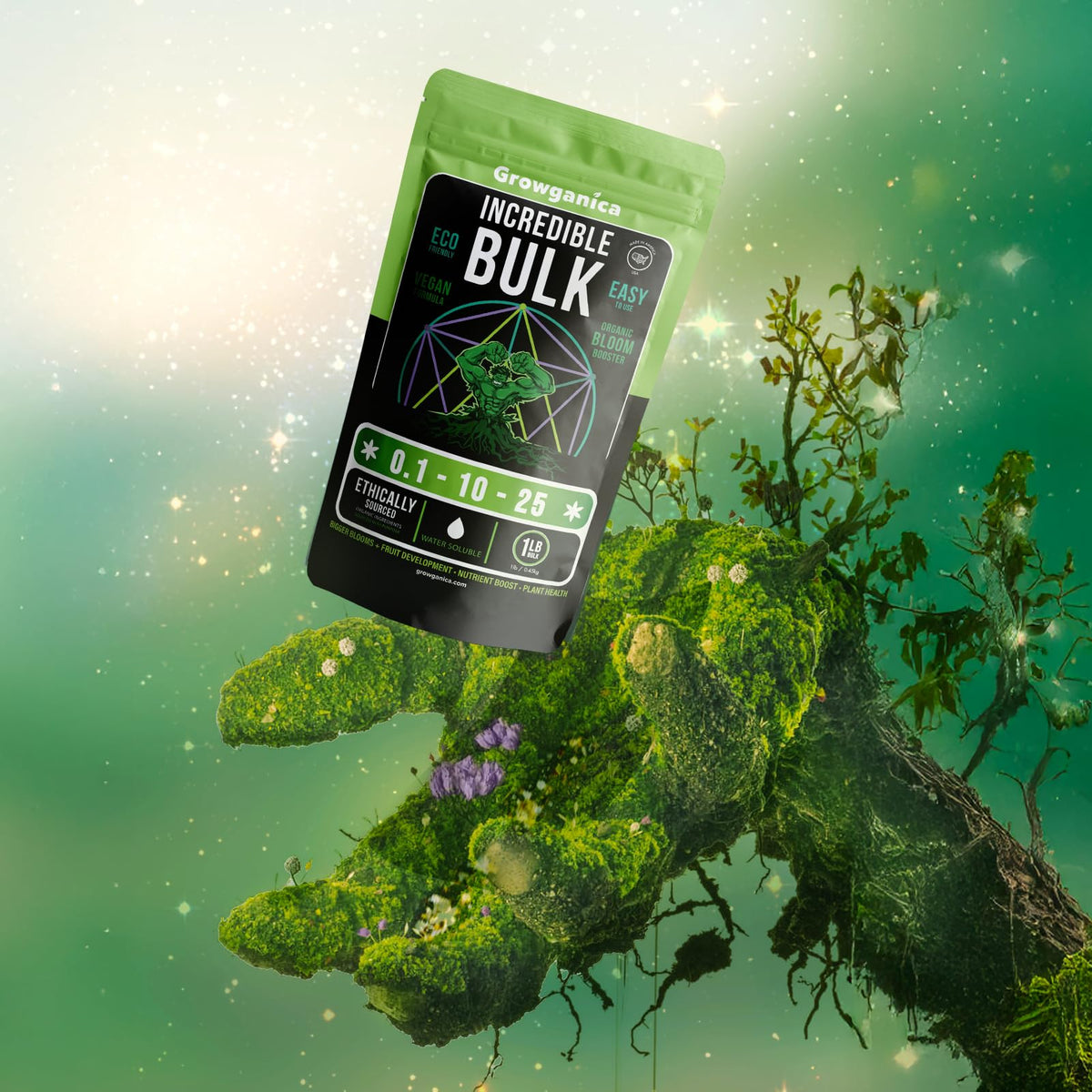 Incredible Bulk Bloom Booster flowering-plants close-up shows lush blossoms.