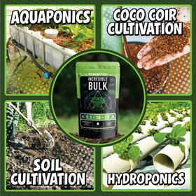 Incredible Bulk Bloom Booster soil-application image shows simple soil feeding.