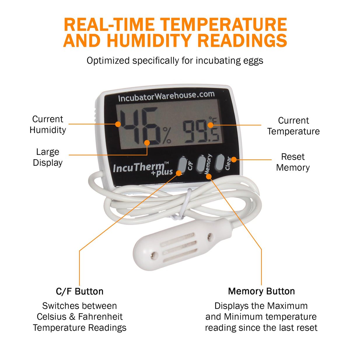 IncuTherm Plus switches between Celsius and Fahrenheit for regional use