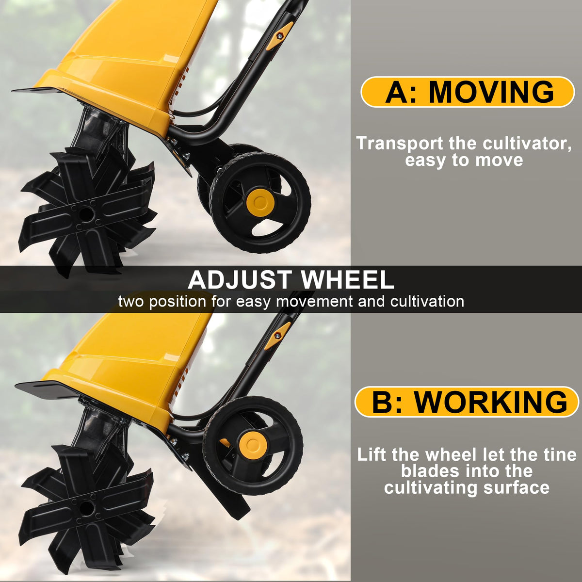 IncwBo lightweight tiller with dirt guard reducing spray and mess