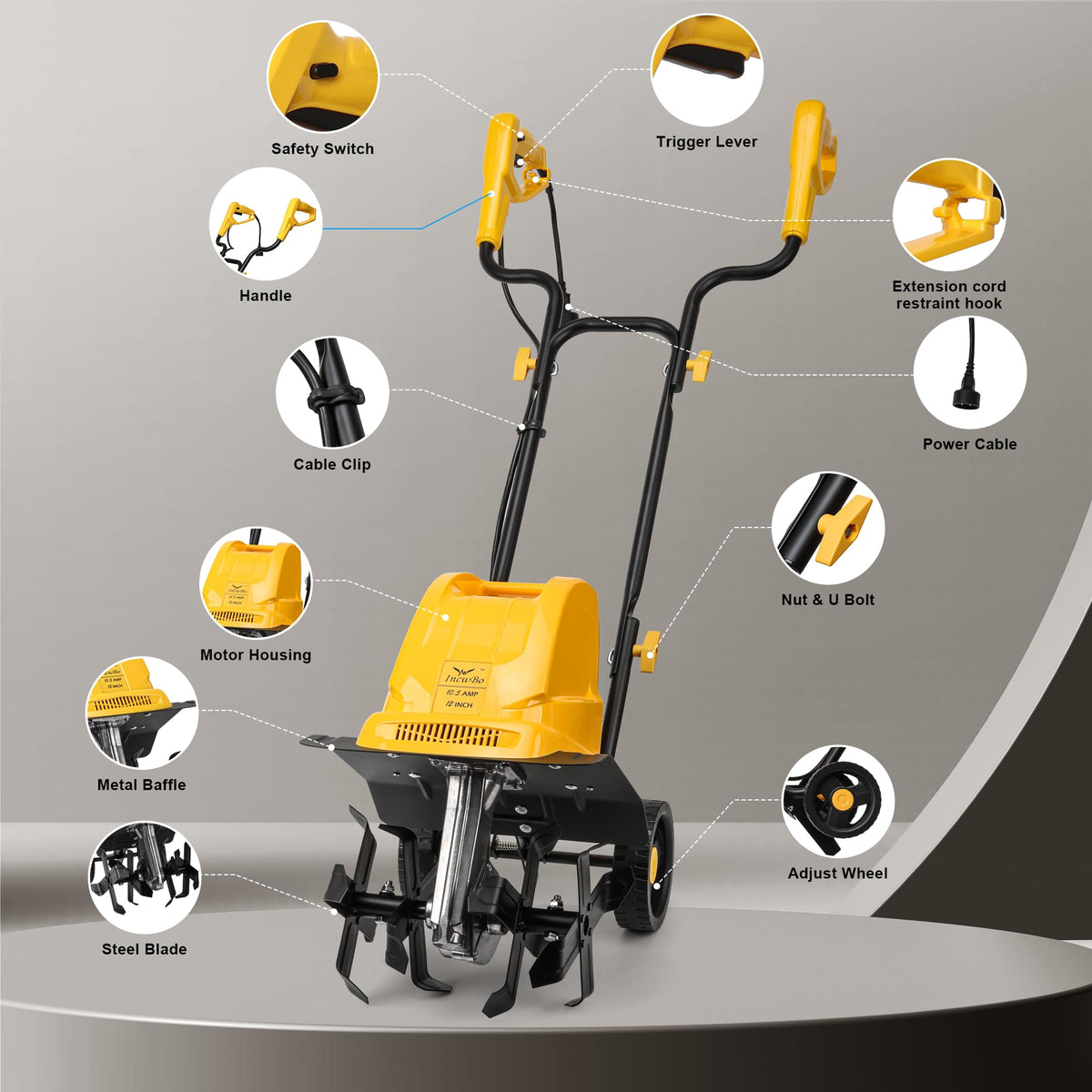 IncwBo rototiller preparing beds with efficient fertilizer mixing