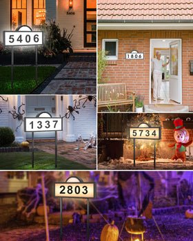 INDARUN address sign in cool white mode for crisp outdoor visibility.
