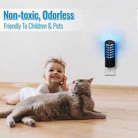 Indoor mosquito, gnat, and fly control with plug-in operation.