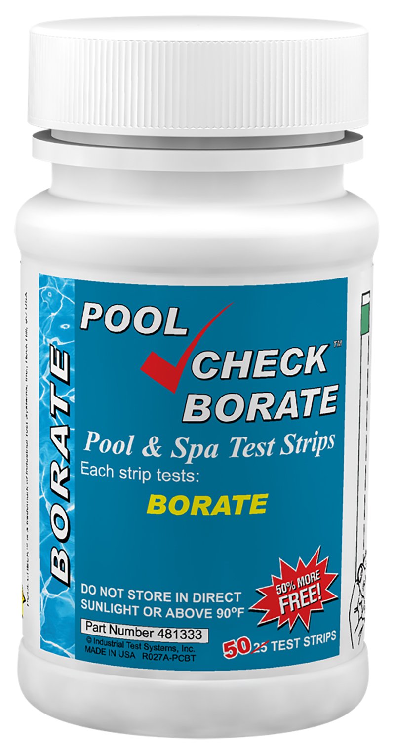 Industrial Test Systems Pool Check borate strip bottle for quick pool testing.