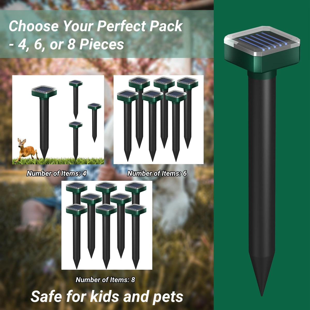 INENNT deer repellent device covers up to 7,000 sq ft, protecting lawns and flower beds.