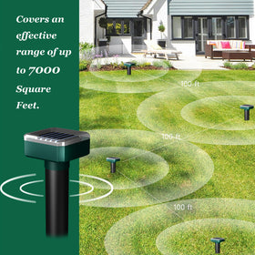 INENNT Snake Away stake near sheds protects storage areas at dusk and dawn.