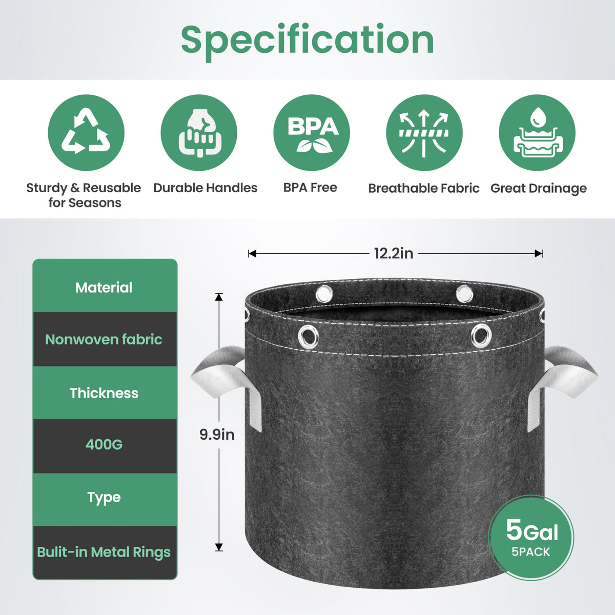 InfiniPower 400G thick nonwoven fabric promotes healthy root aeration.