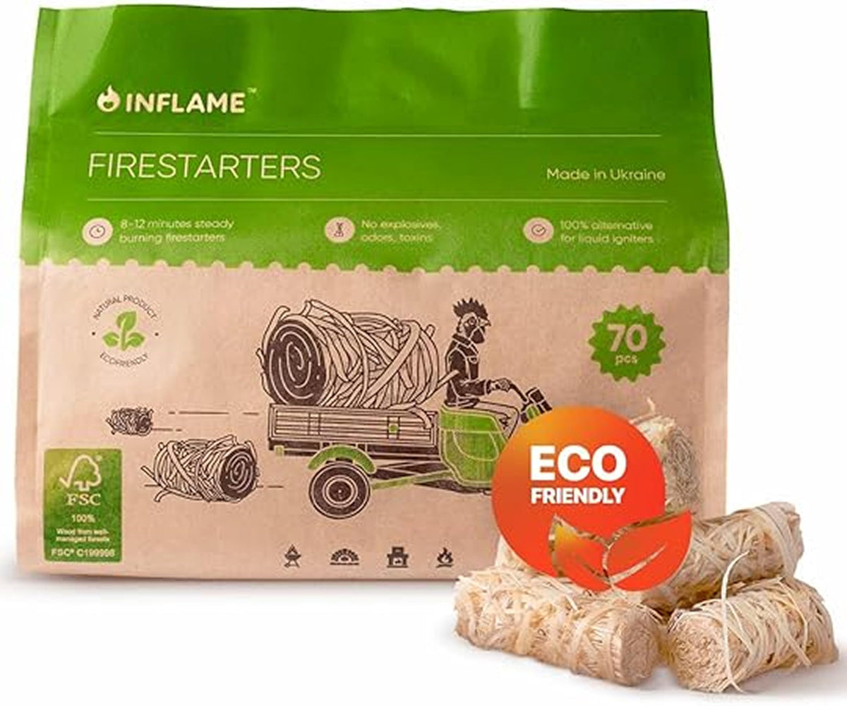 Inflame Fire Starters box with 70 pieces ready for quick lighting