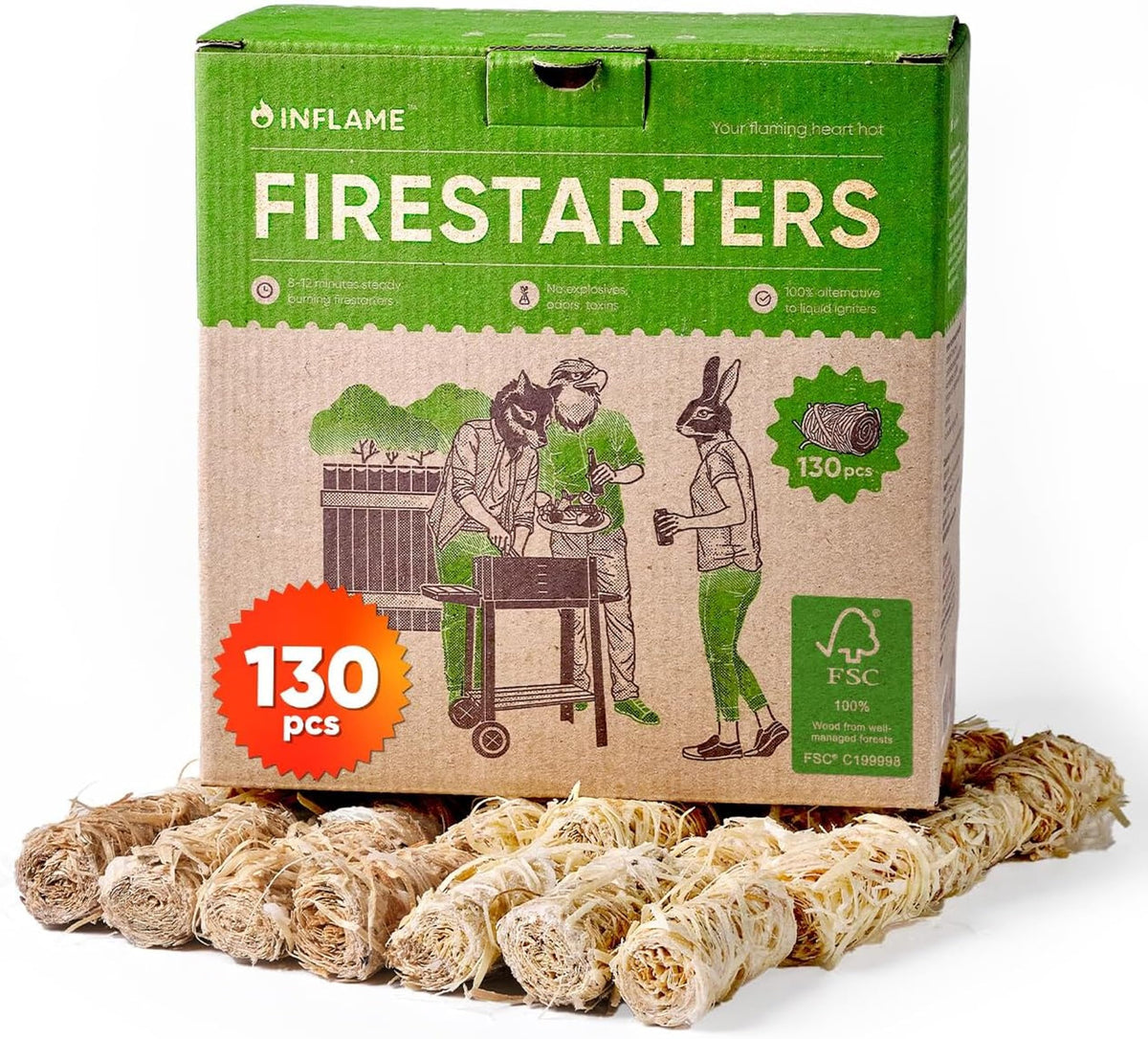 Inflame Fire Starters 130 pcs box ready for quick ignition