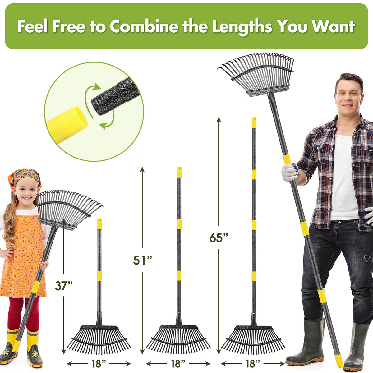 INFLATION adjustable handle system lets adults and kids customize reach.