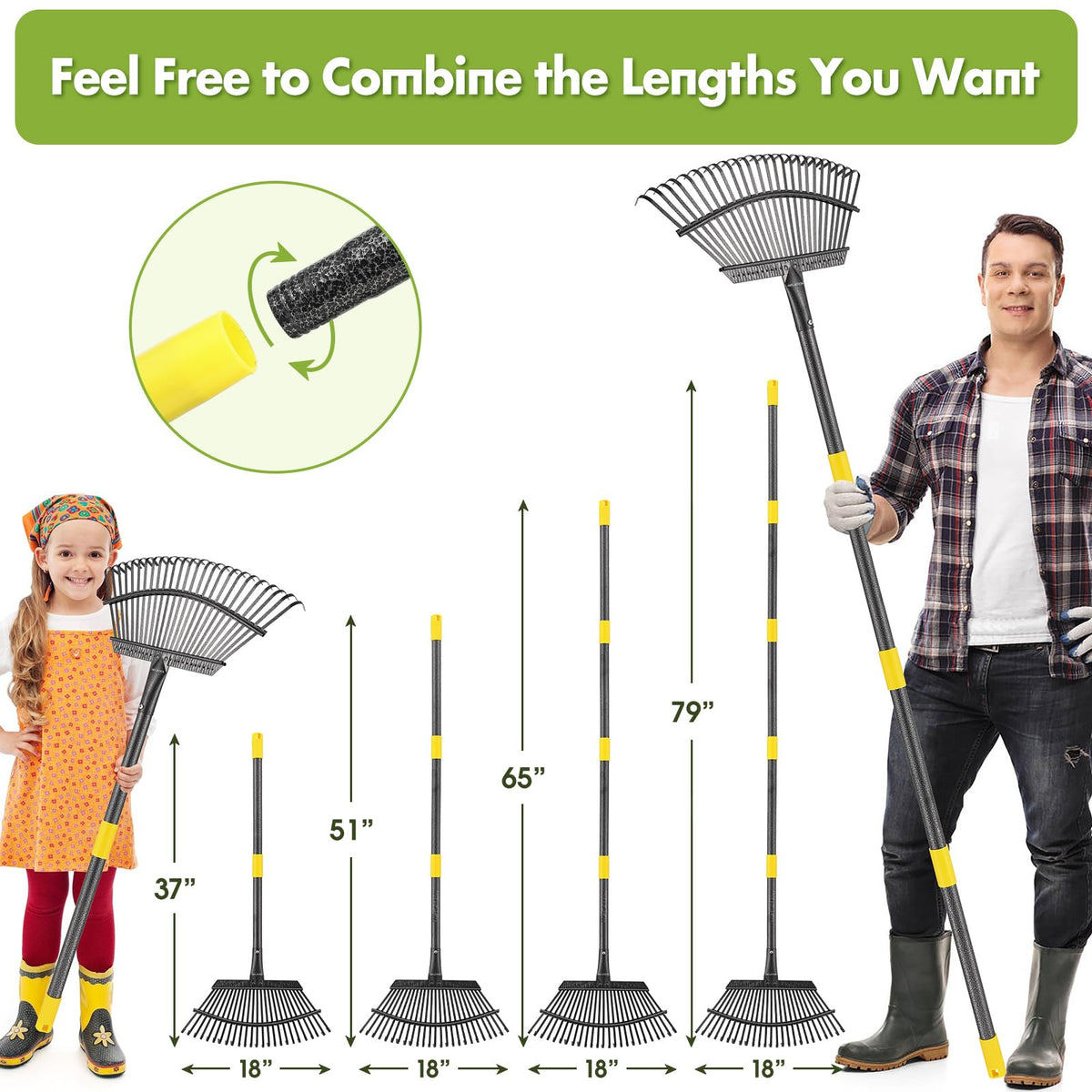 INFLATION flat-head rake helps reach tight crevices and narrow spaces.