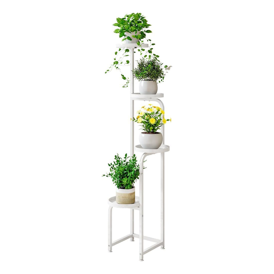 INGIORDAR plant shelf 4-tier assembled in a corner for space-saving display