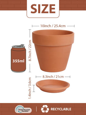 INGOFIN Terracotta Pot 10inch side view highlights durable clay construction