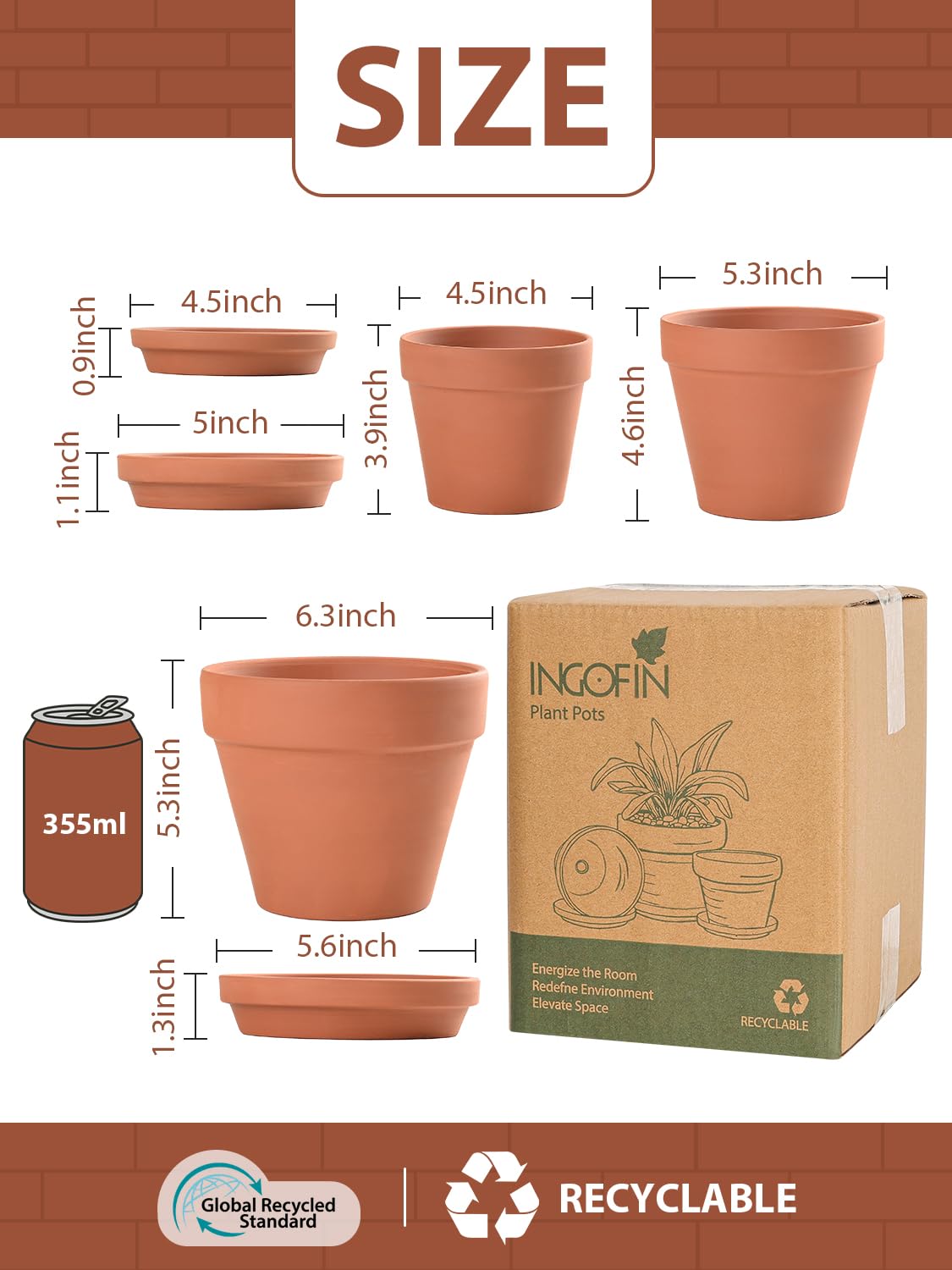 INGOFIN terracotta pot 6inch profile highlighting warm color and indoor versatility.