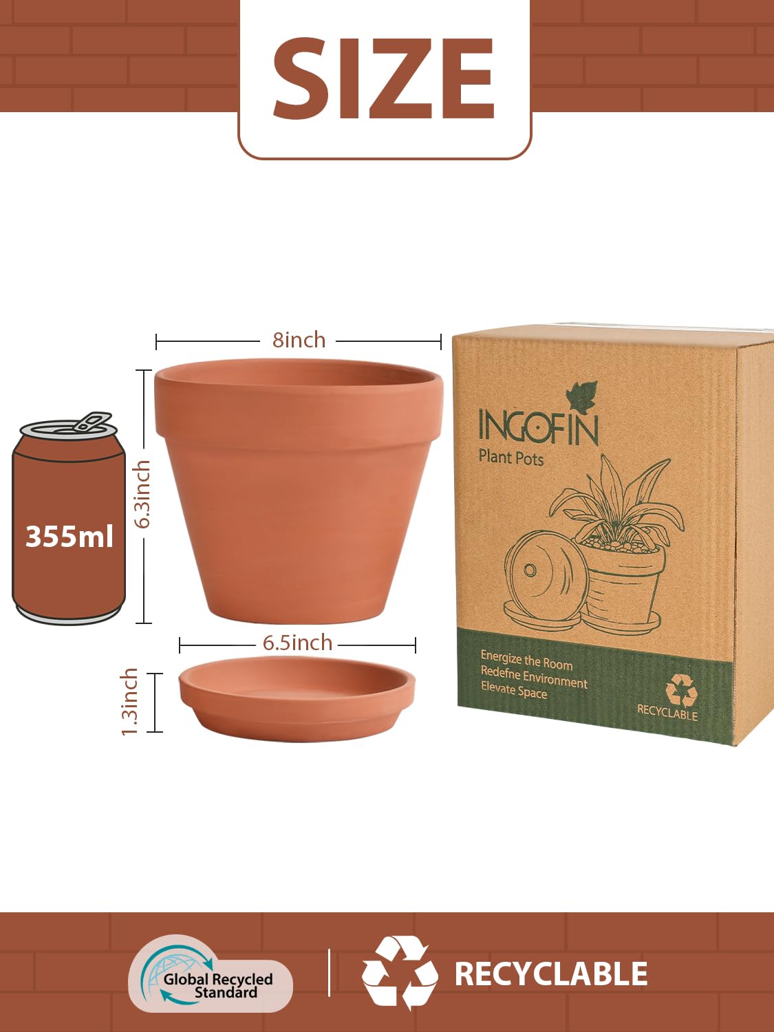INGOFIN 8-inch pot with saucer protects surfaces while plants thrive