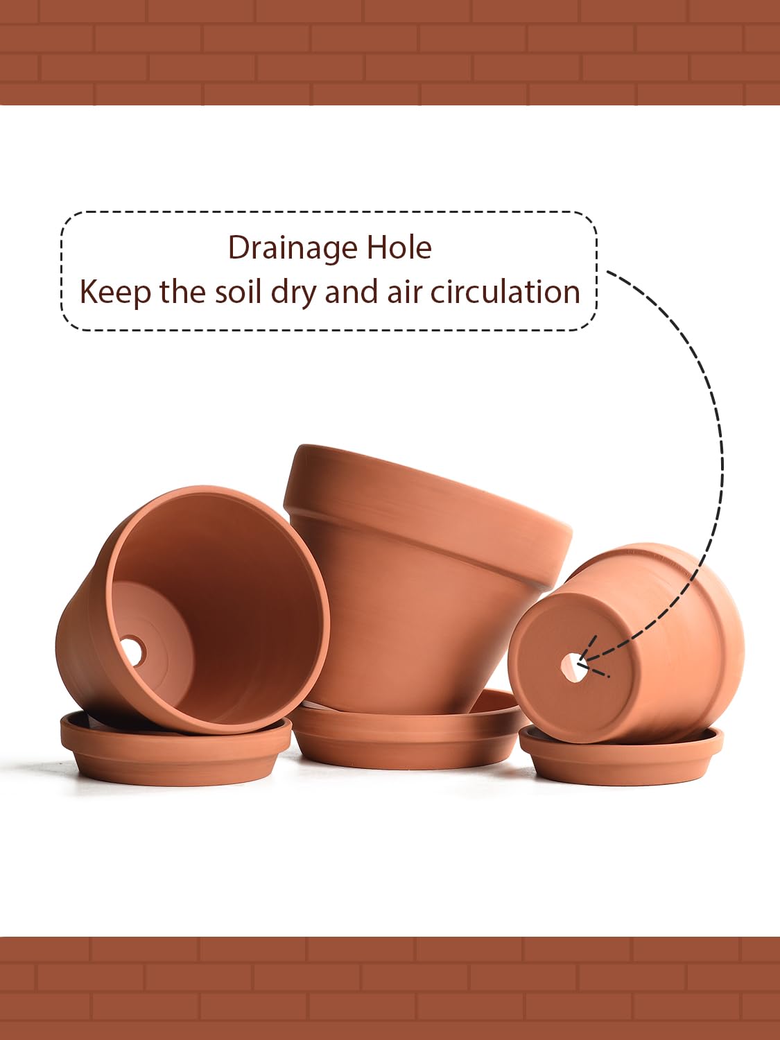 INGOFIN terracotta pots drainage hole detail promoting air circulation and soil balance.
