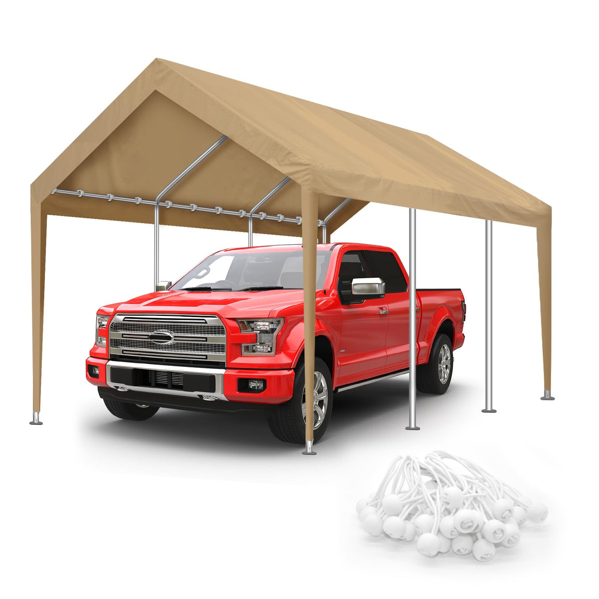 Inmeilifus 10x20 carport cover top view, beige fabric, all-weather protection.