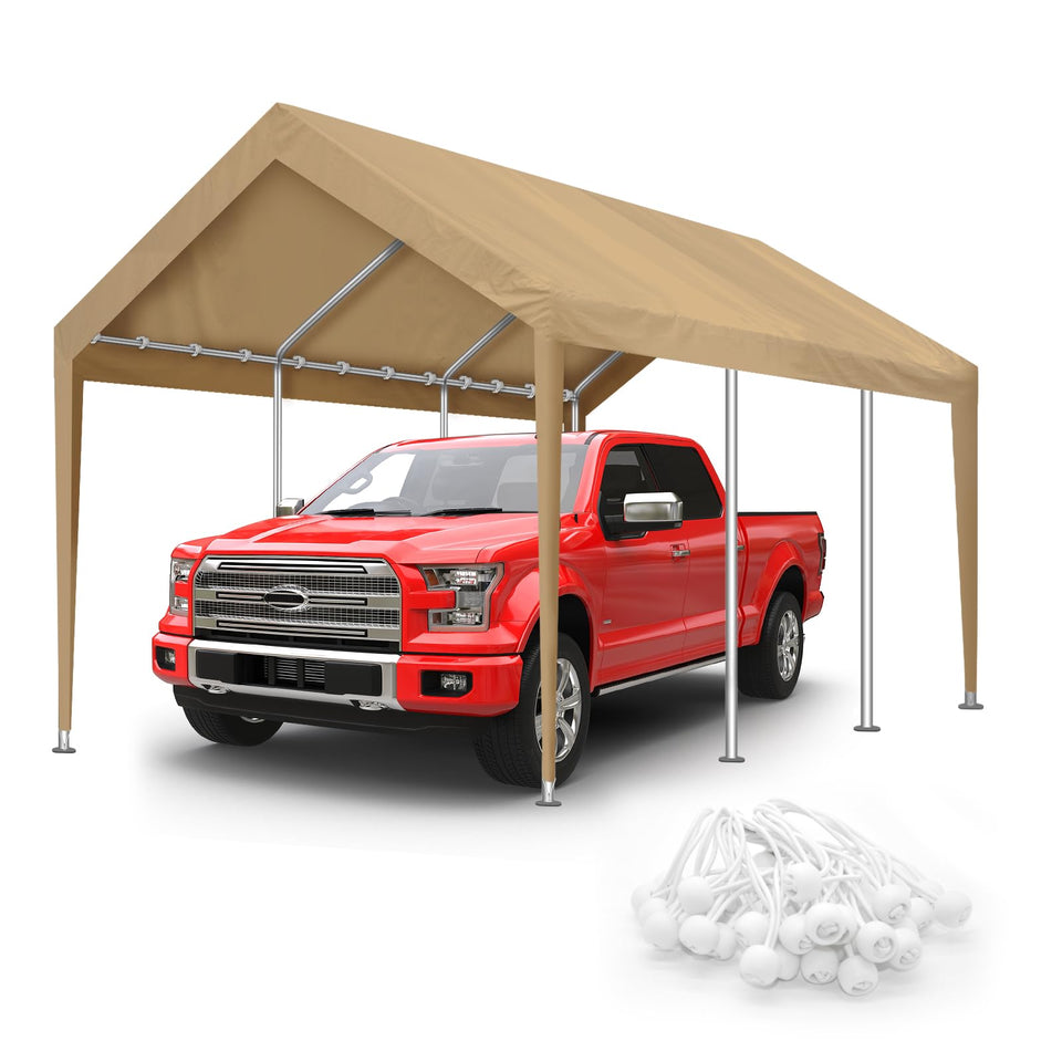Inmeilifus 10x20 carport cover top view, beige fabric, all-weather protection.