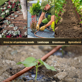 Innconee brown drip line ensures thorough saturation across garden rows