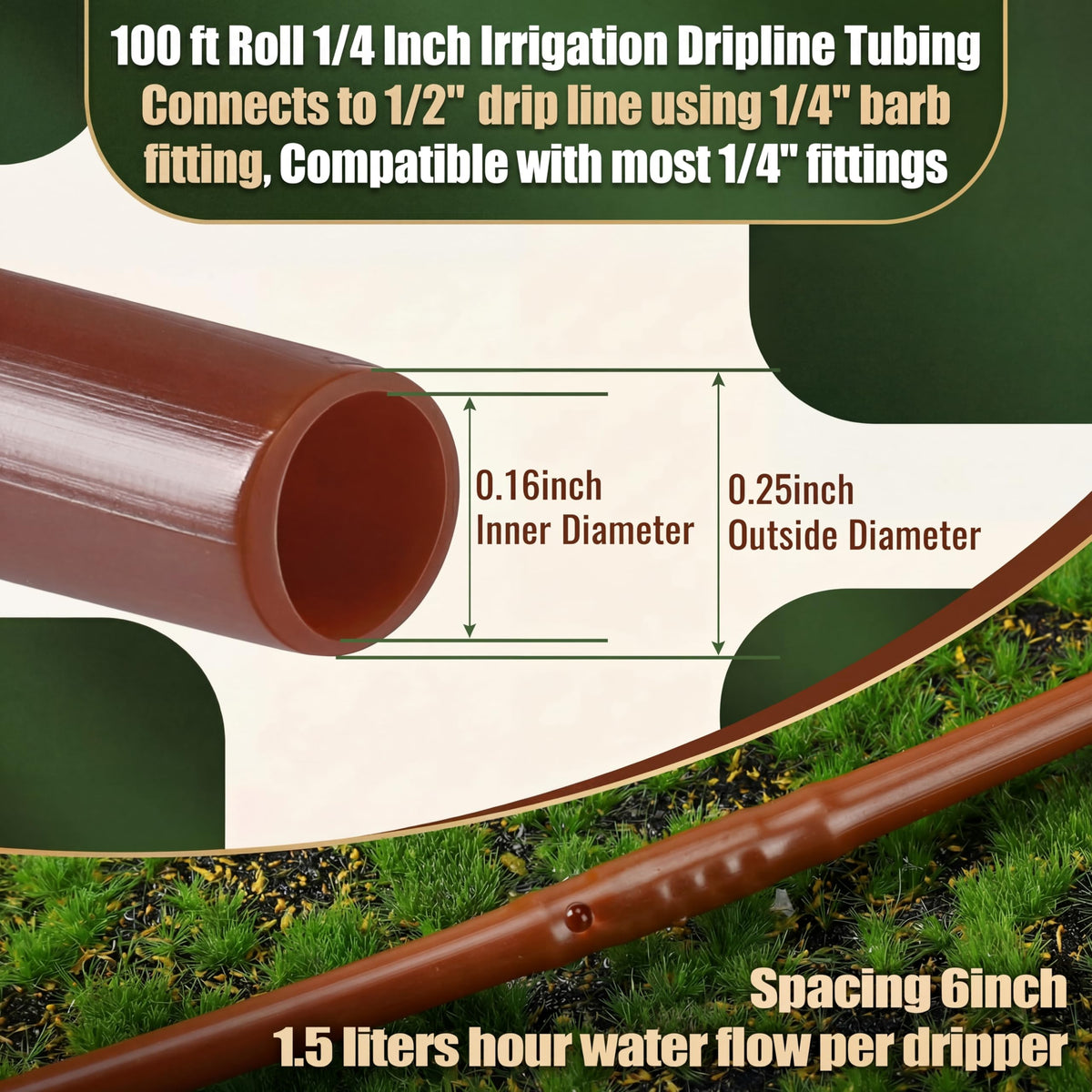 Innconee brown hydroponics dripline with 0.4 gph emitters spaced evenly