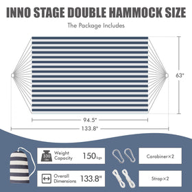 Multi-size hammock bed dimensions show spacious two-person comfort.