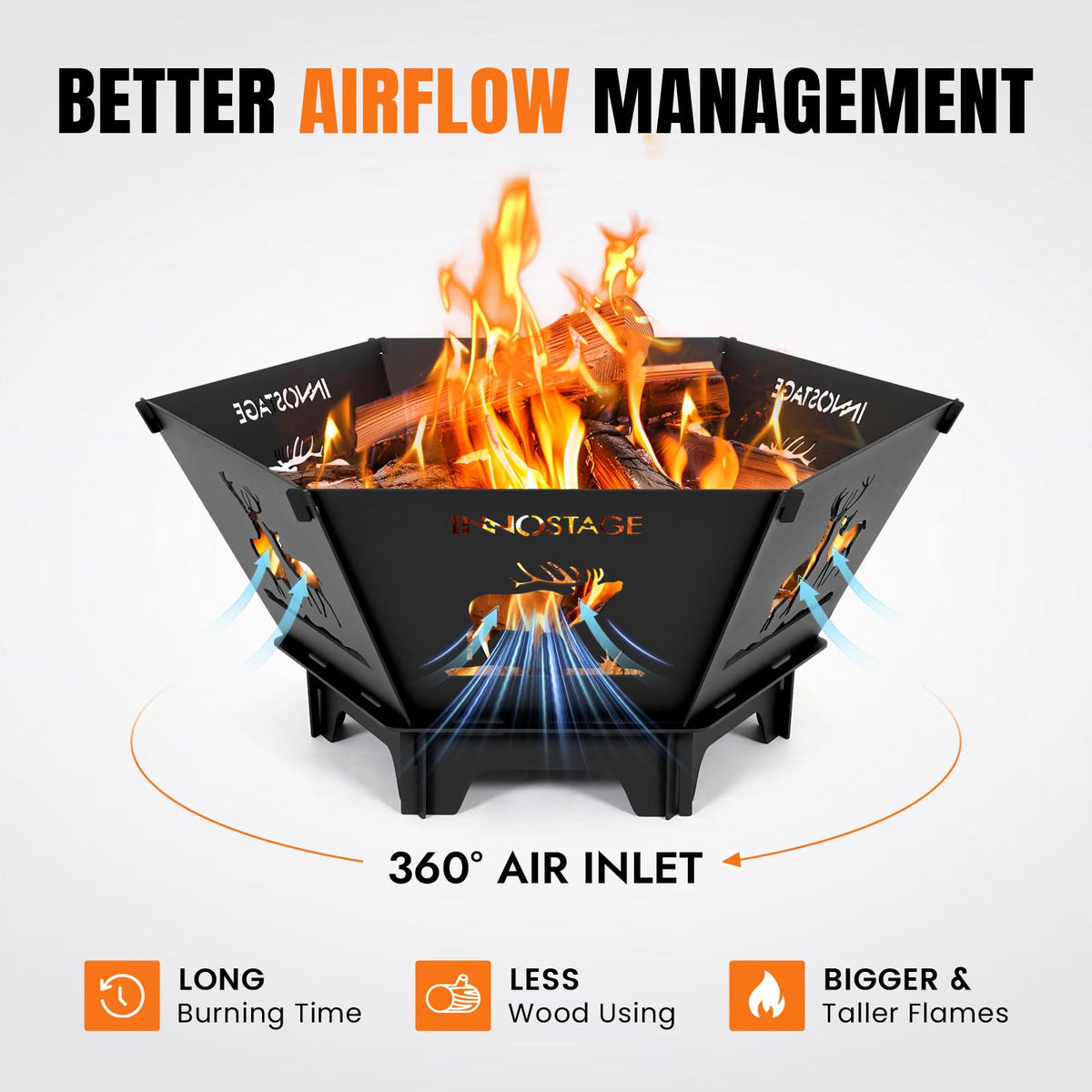 INNO STAGE Fire Pit has a 23-inch diameter for spacious warmth.