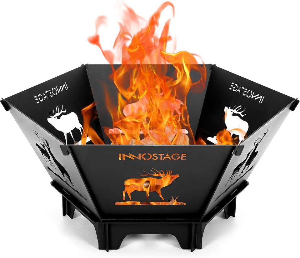 INNO STAGE Fire Pit shows six plug pieces for quick, tool-free assembly.